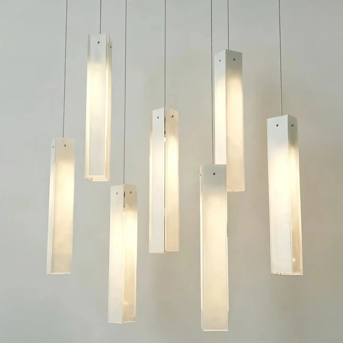 Art Design Colorful Rectangle Cluster Glass Tile Pendant Chandelier - 15 Lights / Round Base / W39"*H144"WhiteWarm Lightcasivra