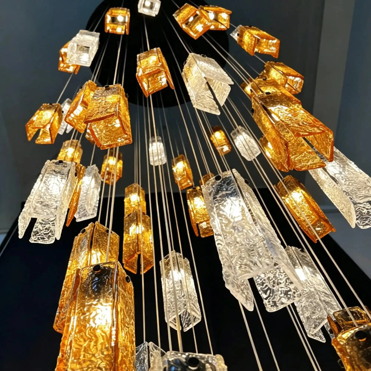 Art Design Colorful Rectangle Cluster Glass Tile Pendant Chandelier - 60 Lights / Round Base / W36"*H180"AmberWarm Lightcasivra