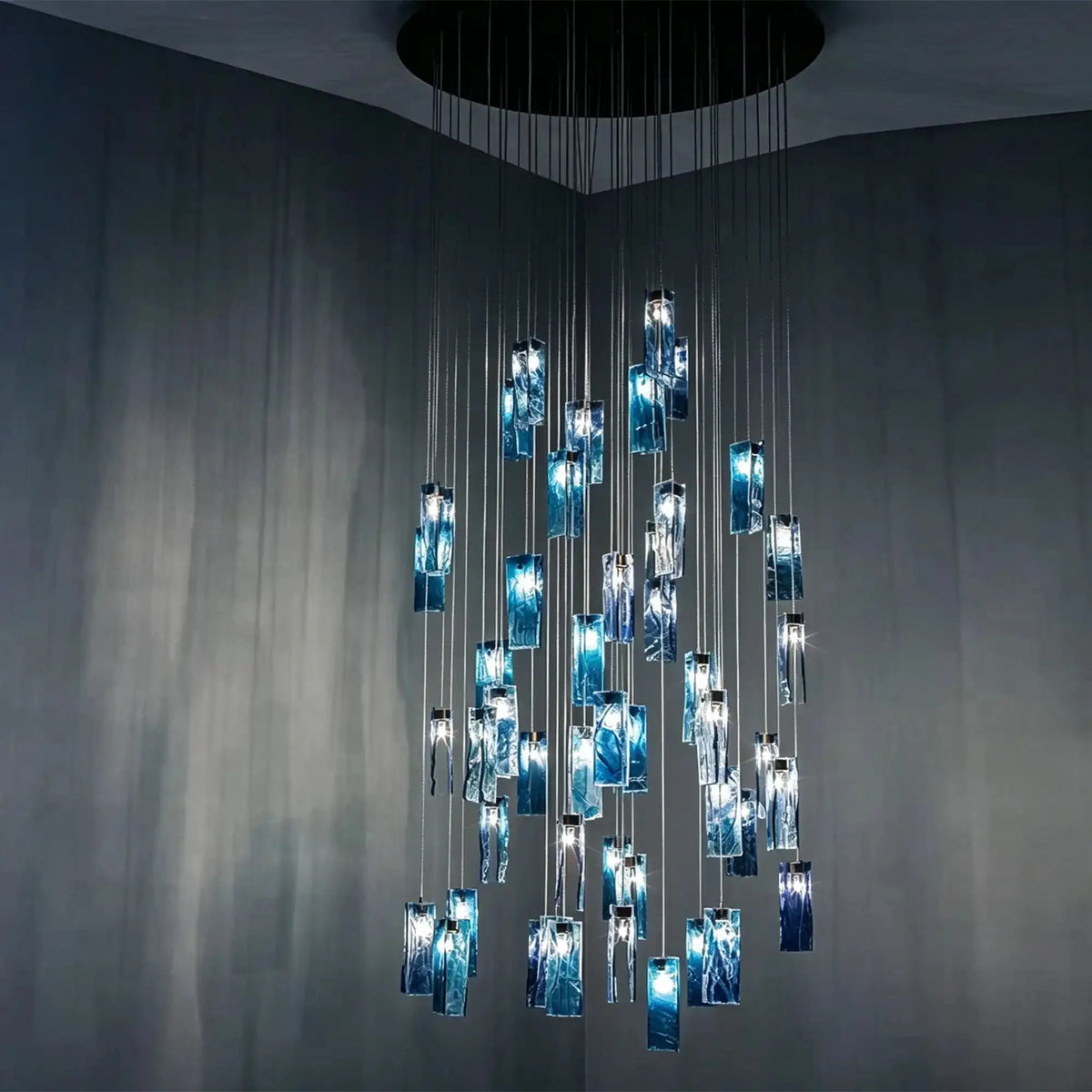 Art Design Colorful Rectangle Cluster Glass Tile Pendant Chandelier - 60 Lights / Round Base / W36"*H180"AmberWarm Lightcasivra
