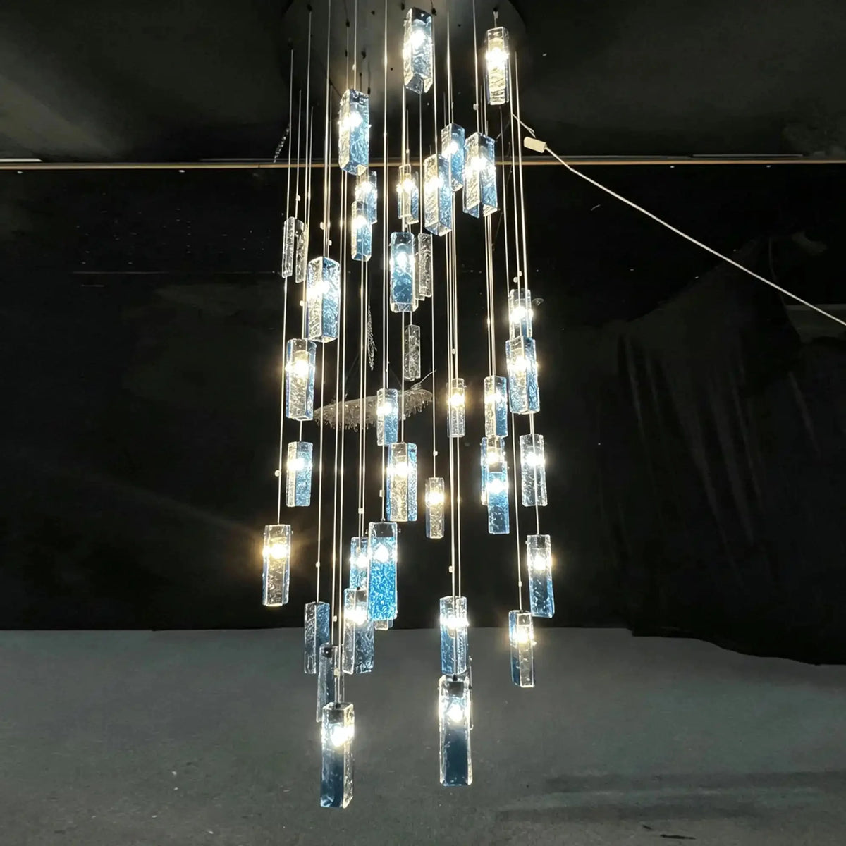 Art Design Colorful Rectangle Cluster Glass Tile Pendant Chandelier - 60 Lights / Round Base / W36"*H180"AmberWarm Lightcasivra