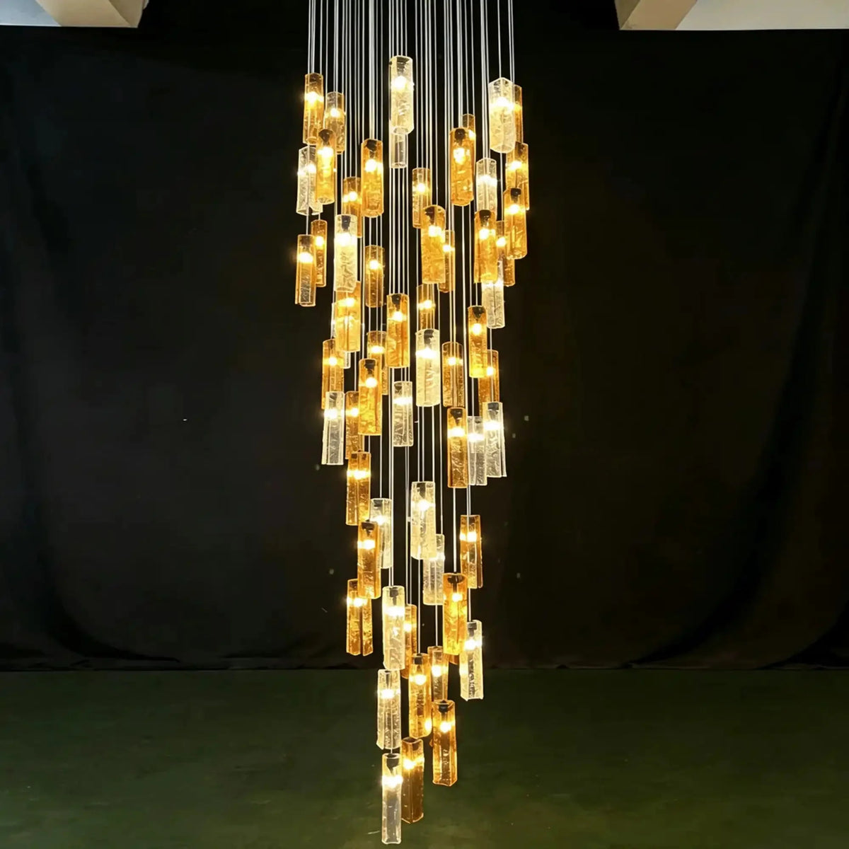 Art Design Colorful Rectangle Cluster Glass Tile Pendant Chandelier - 60 Lights / Round Base / W36"*H180"AmberWarm Lightcasivra