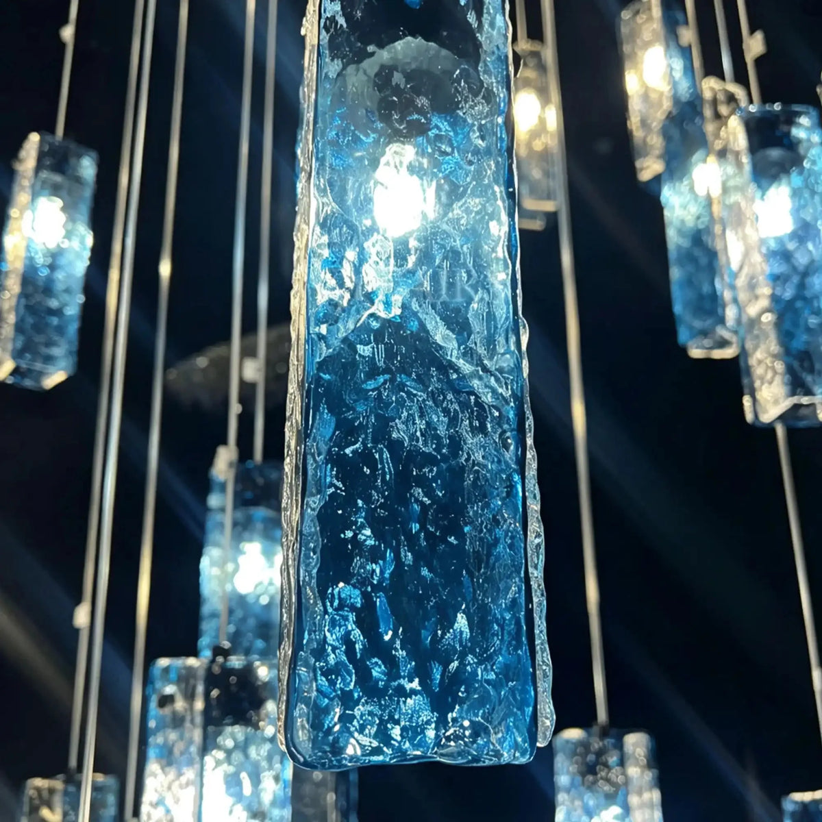 Art Design Colorful Rectangle Cluster Glass Tile Pendant Chandelier - 60 Lights / Round Base / W36"*H180"AmberWarm Lightcasivra