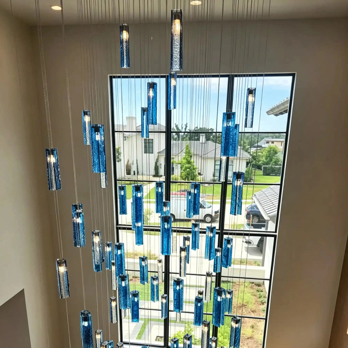 Art Design Colorful Rectangle Cluster Glass Tile Pendant Chandelier - 60 Lights / Round Base / W36"*H180"AmberWarm Lightcasivra