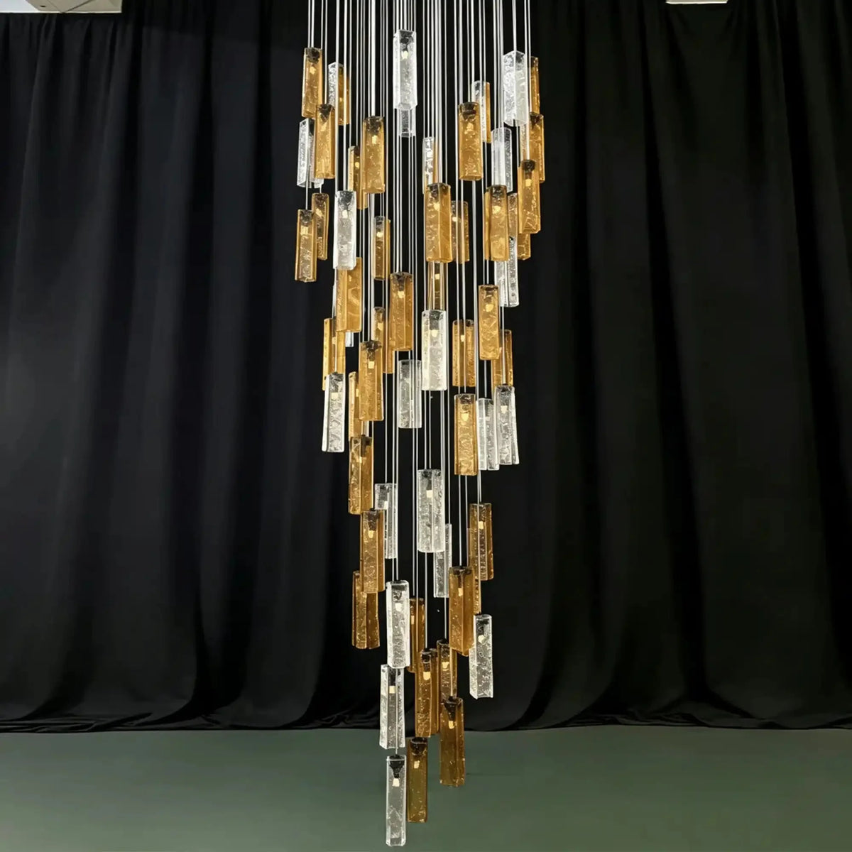 Art Design Colorful Rectangle Cluster Glass Tile Pendant Chandelier - 60 Lights / Round Base / W36"*H180"AmberWarm Lightcasivra