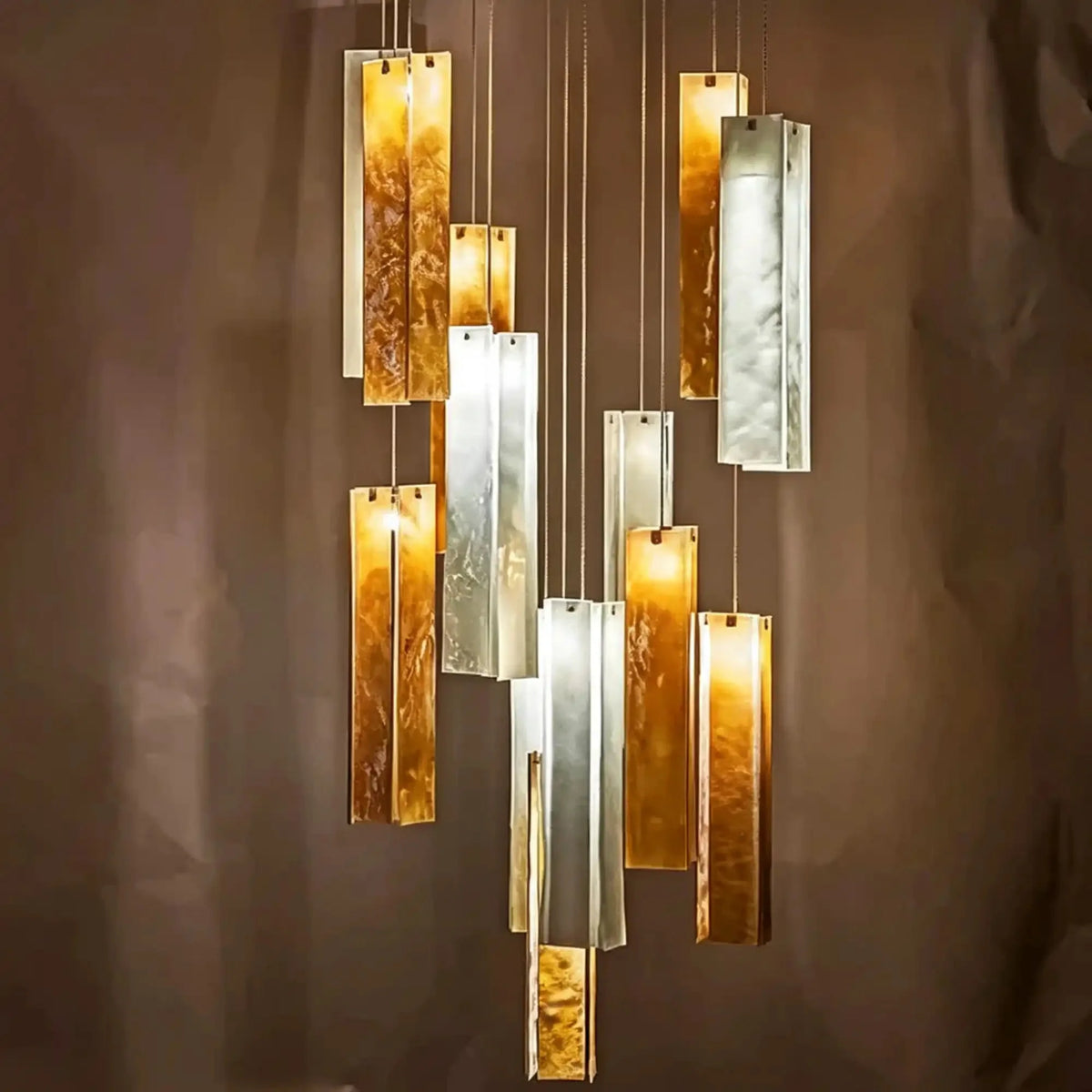 Art Design Colorful Rectangle Cluster Glass Tile Pendant Chandelier - 15 Lights / Round Base / W39"*H144"AmberWarm Lightcasivra