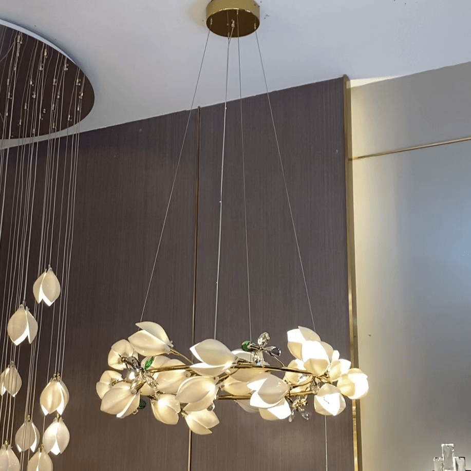 Art Design Creative Ceramic Magnolia Ring/Linear Chandelier for Bedroom/Living Room/Dining Room/Kitchen Island-Chandeliers-casivra-casivra