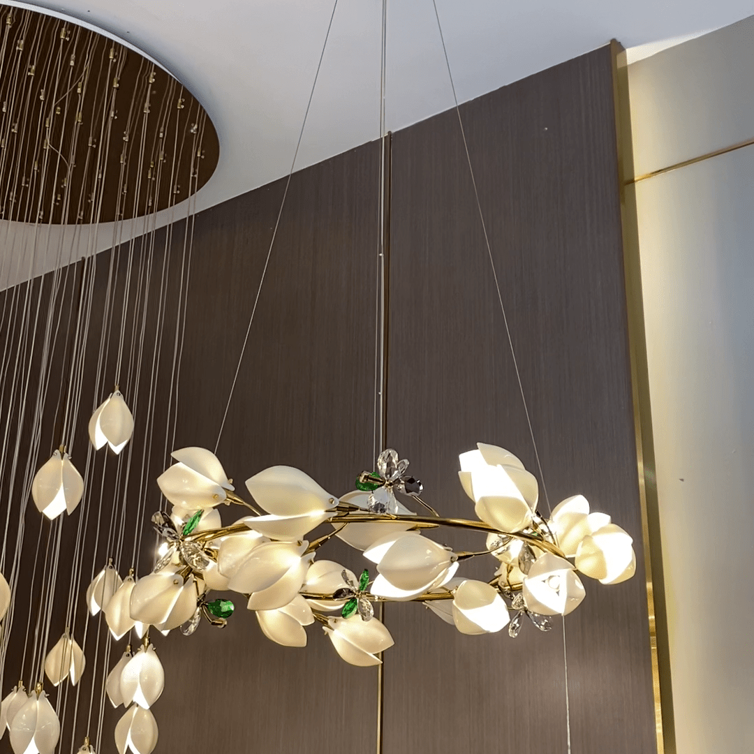 Art Design Creative Ceramic Magnolia Ring/Linear Chandelier for Bedroom/Living Room/Dining Room/Kitchen Island-Chandeliers-casivra-casivra