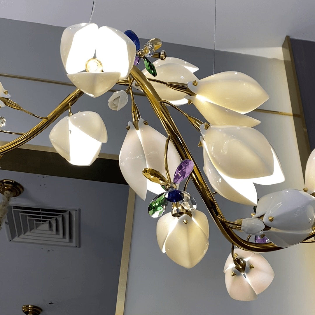 Art Design Creative Ceramic Magnolia Ring/Linear Chandelier for Bedroom/Living Room/Dining Room/Kitchen Island-Chandeliers-casivra-casivra