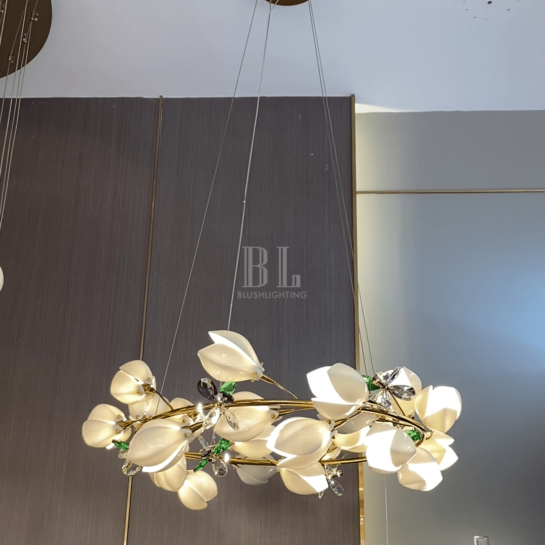 Art Design Creative Ceramic Magnolia Ring/Linear Chandelier for Bedroom/Living Room/Dining Room/Kitchen Island-Chandeliers-casivra-casivra