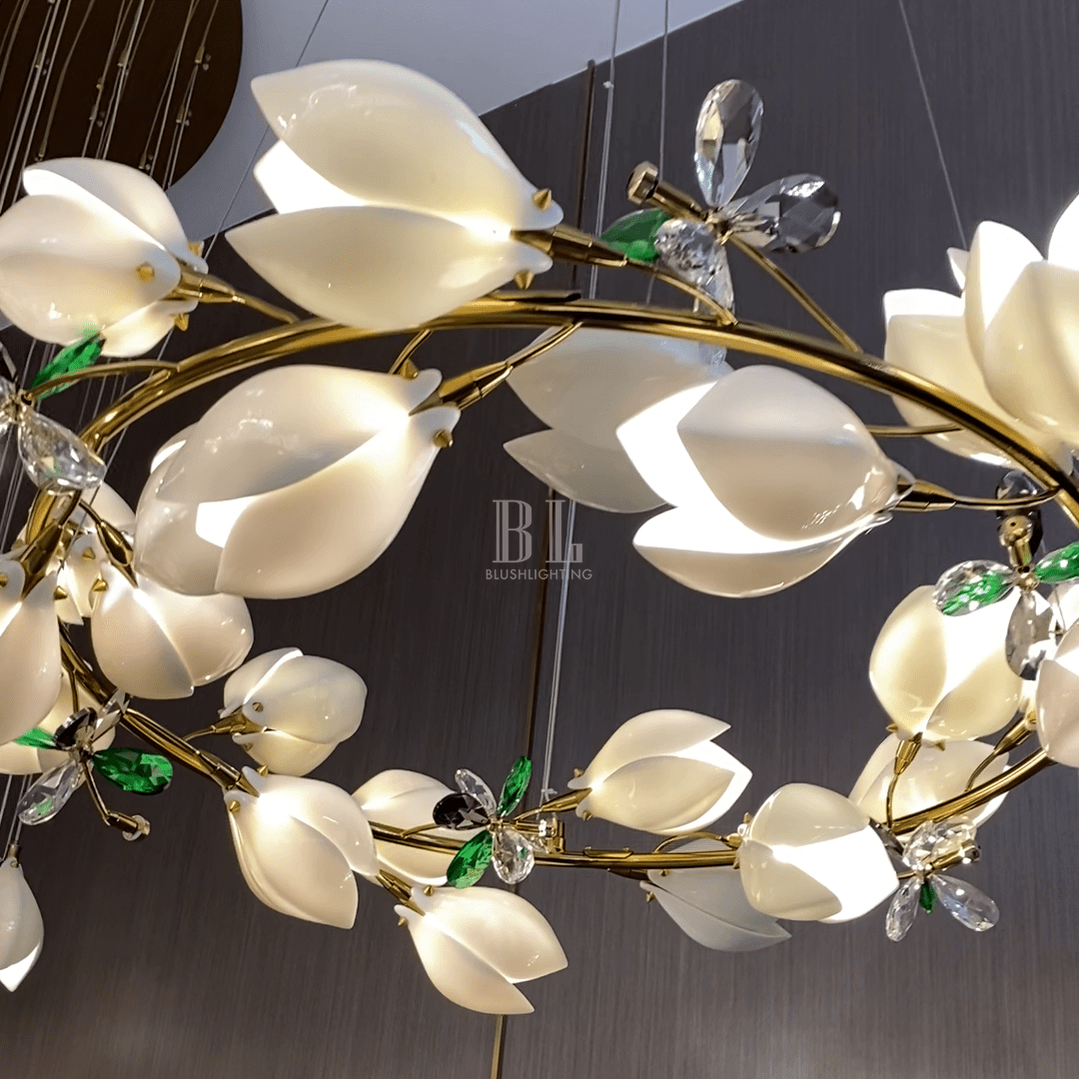 Art Design Creative Ceramic Magnolia Ring/Linear Chandelier for Bedroom/Living Room/Dining Room/Kitchen Island-Chandeliers-casivra-casivra