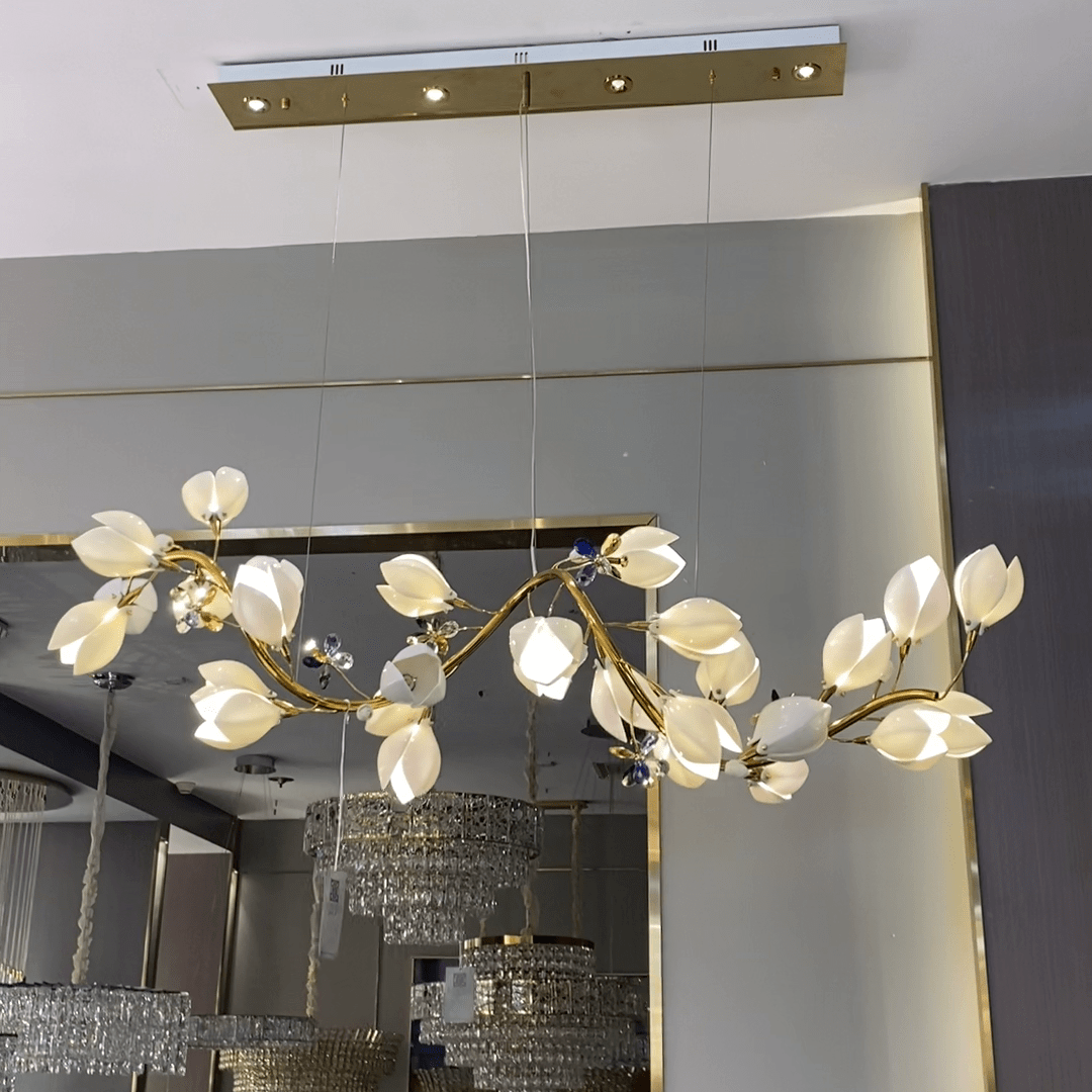 Art Design Creative Ceramic Magnolia Ring/Linear Chandelier for Bedroom/Living Room/Dining Room/Kitchen Island-Chandeliers-casivra-casivra