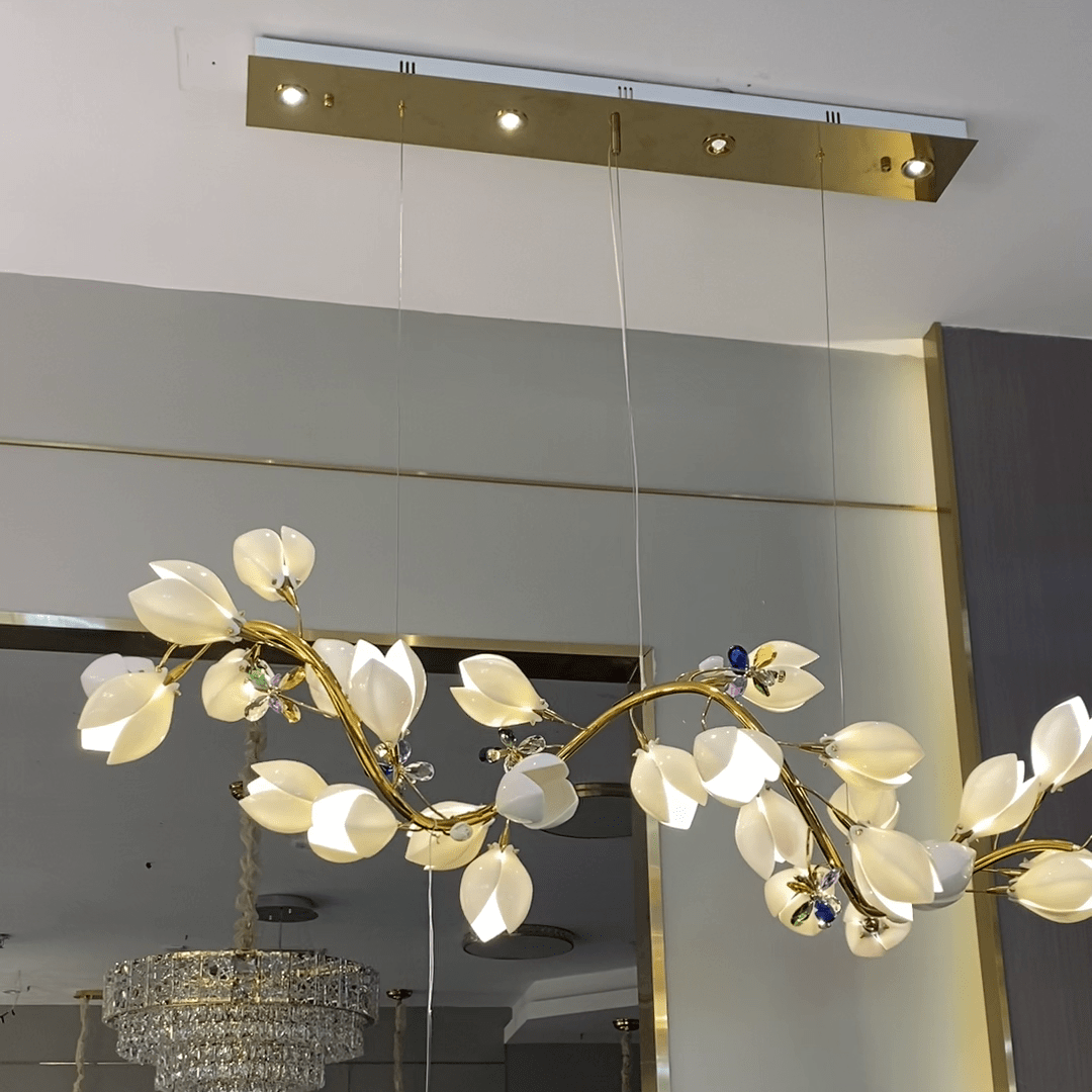 Art Design Creative Ceramic Magnolia Ring/Linear Chandelier for Bedroom/Living Room/Dining Room/Kitchen Island-Chandeliers-casivra-Linear/L39.4"*W17.7''*H78.7"-Warm Light-casivra