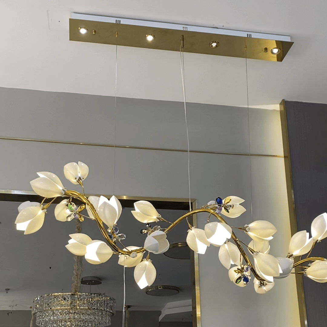 Art Design Creative Ceramic Magnolia Ring/Linear Chandelier for Bedroom/Living Room/Dining Room/Kitchen Island-Chandeliers-casivra-casivra