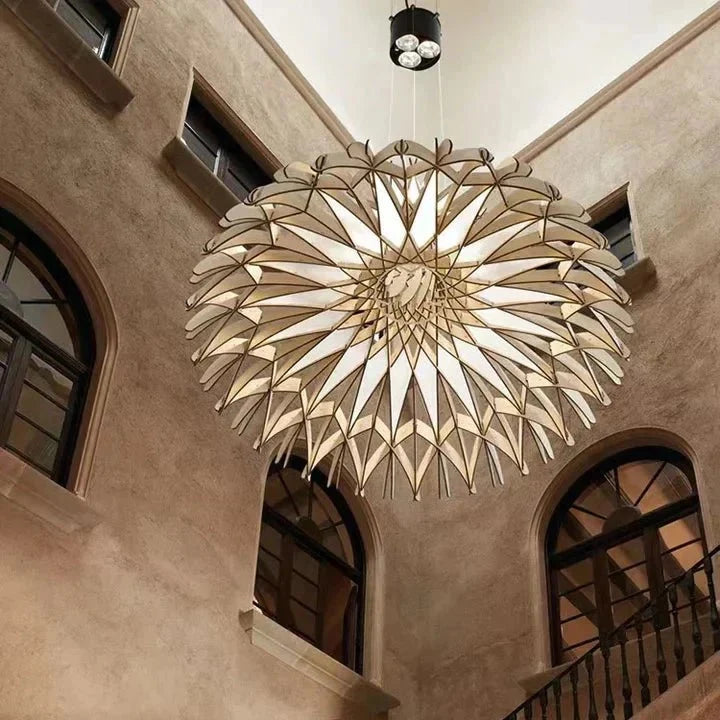 Art Oriental Tone Hand - made Wood Dome Pendant Chandelier for Living/Dining Room - D23.6"*H15"Warm Lightcasivra
