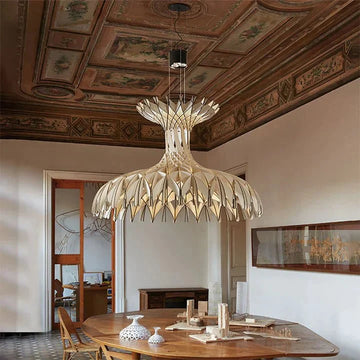 Art Oriental Tone Hand - made Wood Dome Pendant Chandelier for Living/Dining Room - D23.6"*H15"Warm Lightcasivra