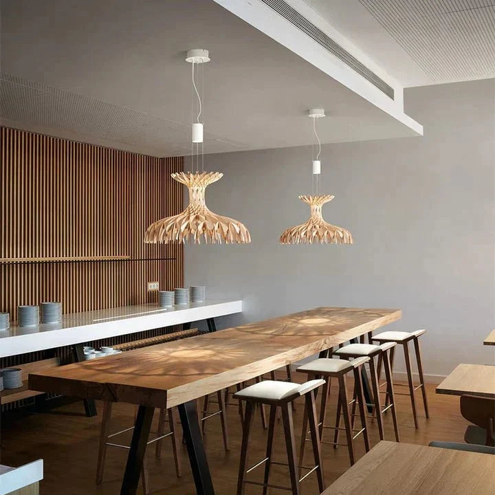 Art Oriental Tone Hand - made Wood Dome Pendant Chandelier for Living/Dining Room - D23.6"*H15"Warm Lightcasivra