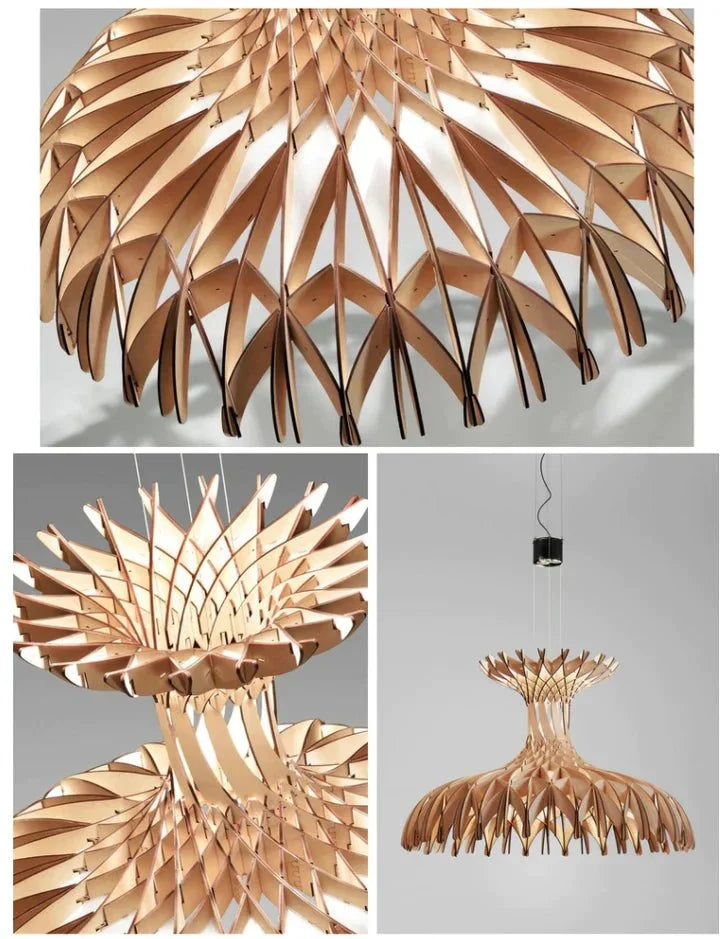 Art Oriental Tone Hand - made Wood Dome Pendant Chandelier for Living/Dining Room - D23.6"*H15"Warm Lightcasivra
