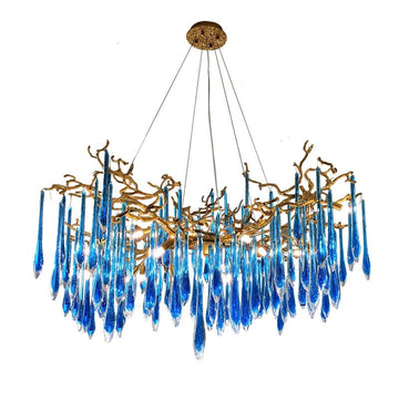 Artistic Branch Chandelier with Blue Glaze Drops for Dining Room - D23.6"*H19.7"/31.6kgBlueWarm Lightcasivra