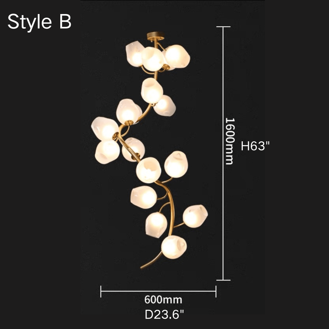 Artistic Glass Lampshade Chandelier with Branches Design for High Ceilings - Style B/14 Lights/Flush Mounted/D23.6"*H63"(D60cm*H160cm)Warm Lightcasivra