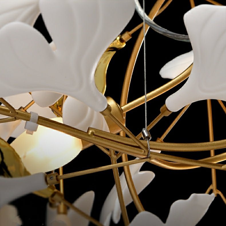 Artistic Tree Branch Pendant Light with Ceramic Ginkgo Leaves for High Ceilings in Hotel or Home - D39.4"*H70.9"/ 16 Lights (288 Pieces)Warm Lightcasivra