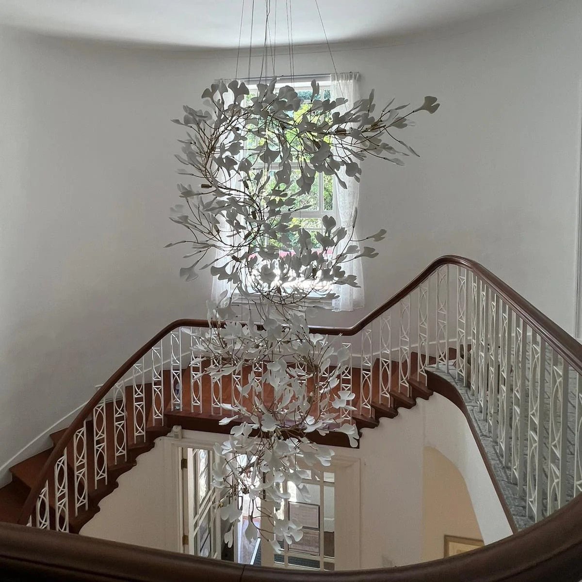 Artistic Tree Branch Pendant Light with Ceramic Ginkgo Leaves for High Ceilings in Hotel or Home - D59.1"*H157.5"/ 128 Lights (576 Pieces)/107kgWarm Lightcasivra