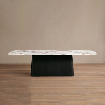 Vincenza Marble Top Dining Table with Wood Toulouse Base