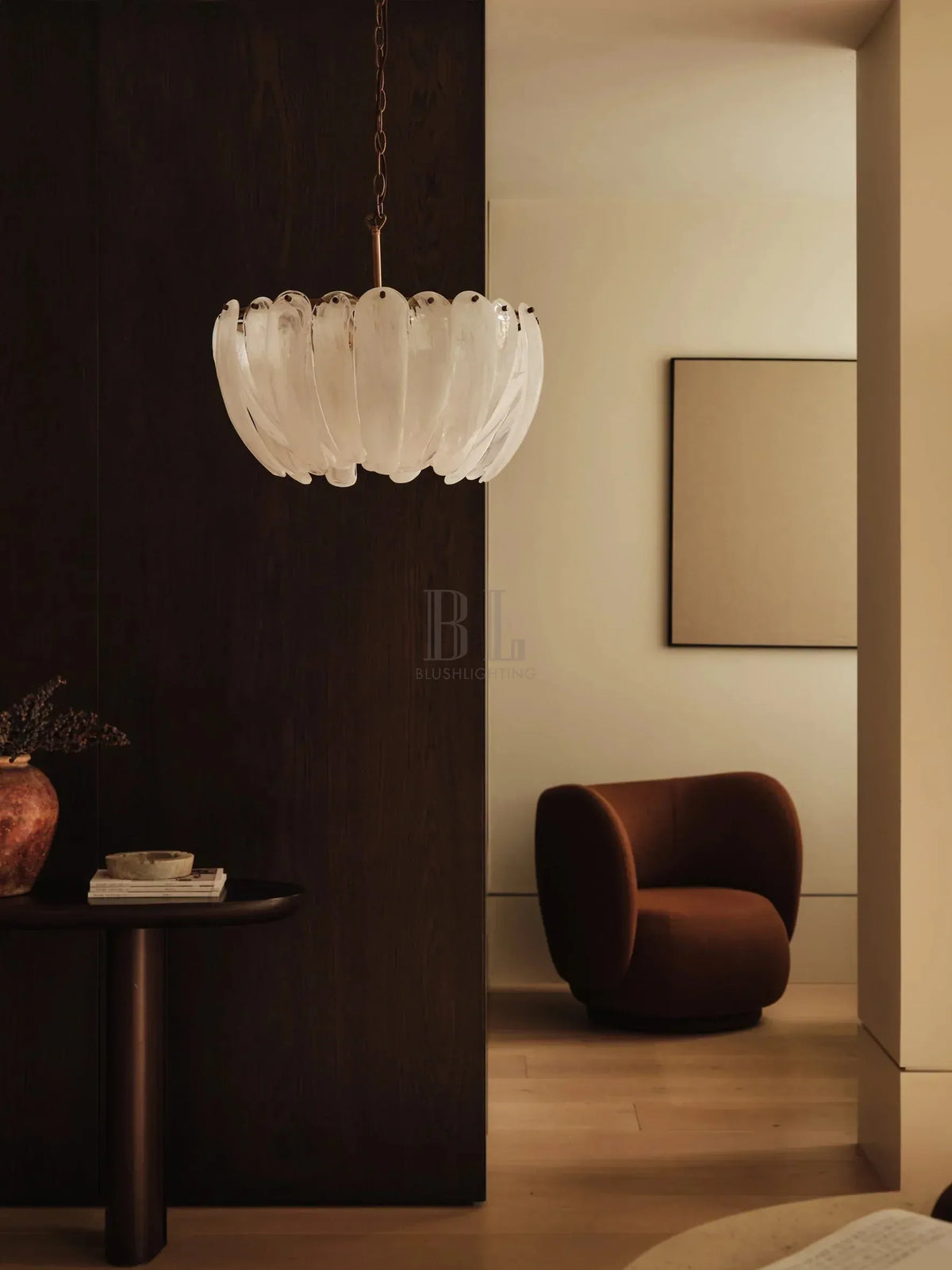 Astera - 4 light alabaster curved glass chandelier - casivra