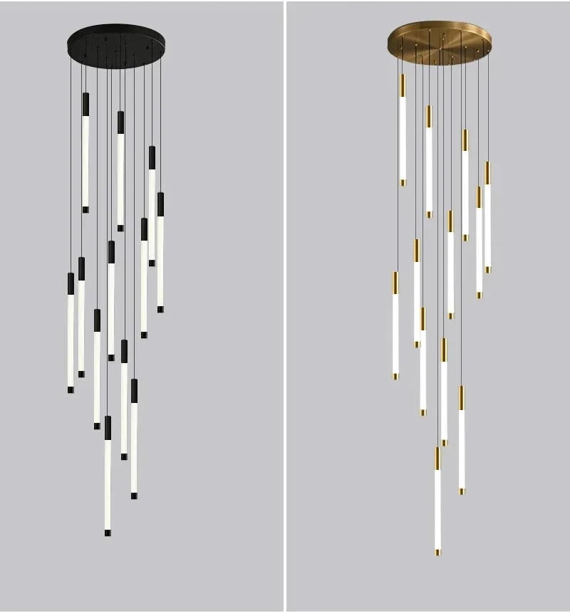 Atia Modern Long Chandelier For Staircase Black/Gold/Silver-Chandeliers-casivra-casivra