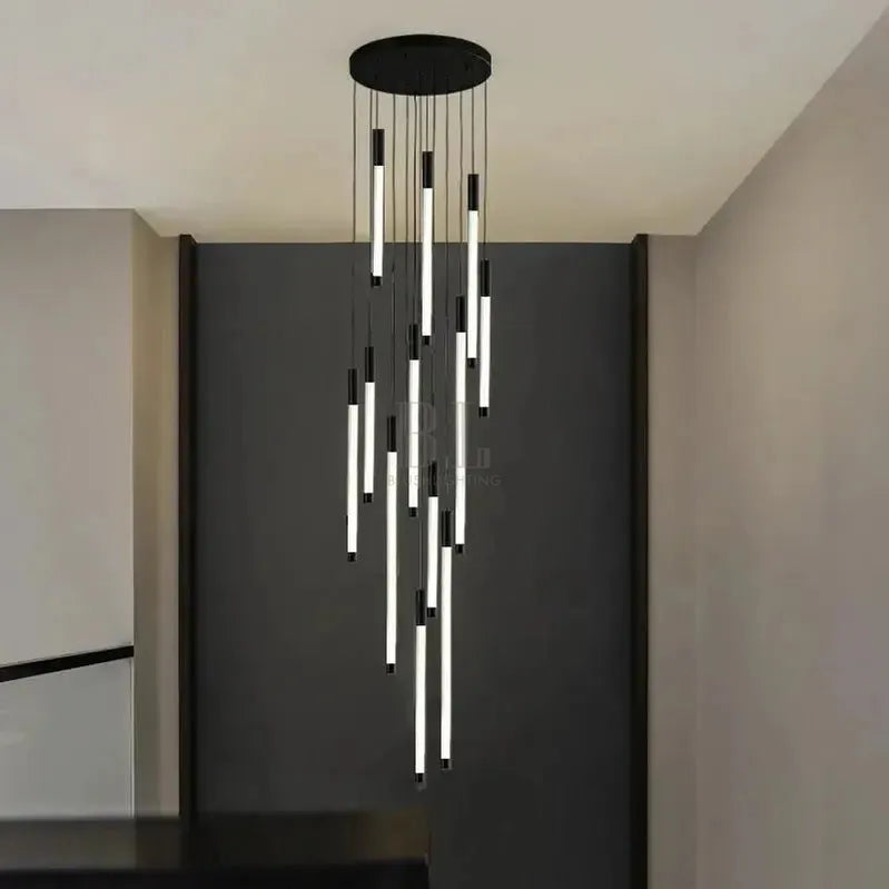 Atia Modern Long Chandelier For Staircase Black/Gold/Silver-Chandeliers-casivra-Black-5 Lights-Warm Light 3000K-casivra