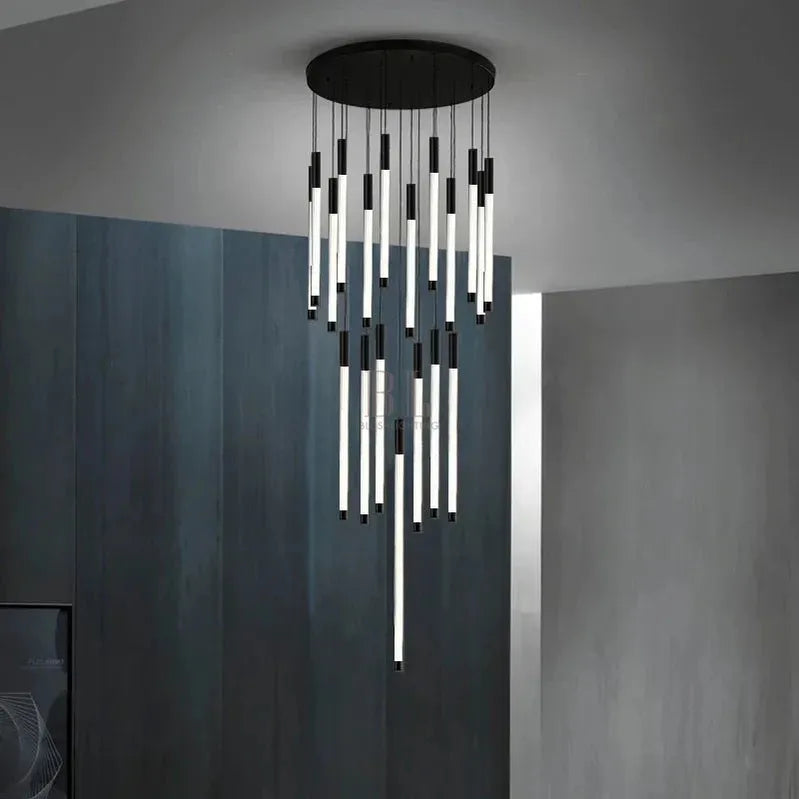Atia Modern Long Chandelier For Staircase Black/Gold/Silver-Chandeliers-casivra-casivra