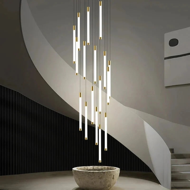Atia Modern Long Chandelier For Staircase Black/Gold/Silver-Chandeliers-casivra-casivra