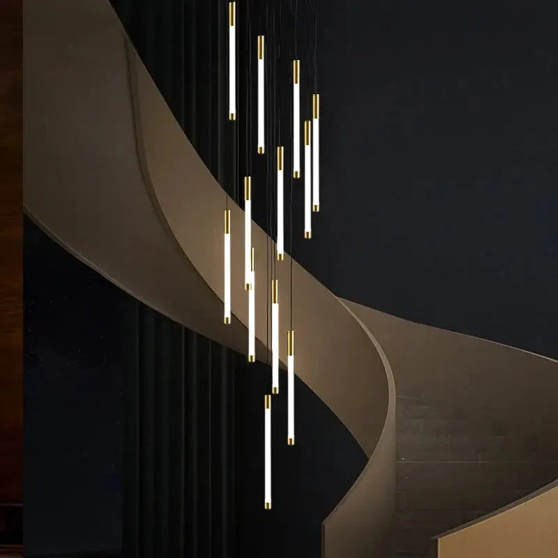 Atia Modern Long Chandelier For Staircase Black/Gold/Silver-Chandeliers-casivra-Silver-12 Lights-Warm Light 3000K-casivra