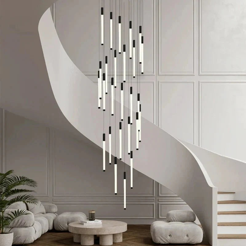 Atia Modern Long Chandelier For Staircase Black/Gold/Silver-Chandeliers-casivra-casivra