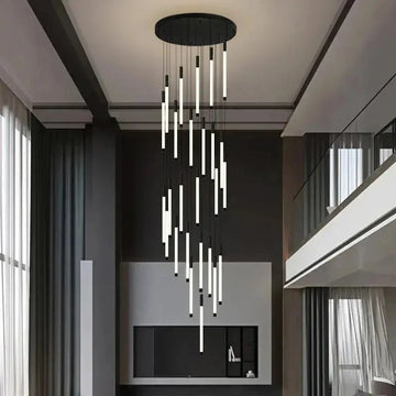 Atia Modern Long Chandelier For Staircase Black/Gold/Silver-Chandeliers-casivra-Black-26 Lights-Warm Light 3000K-casivra