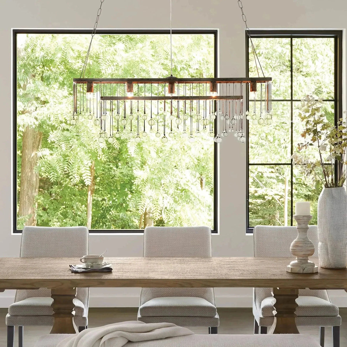 Ansley Rectangular Chandelier 47''60'' - 60‘’Silvercasivra