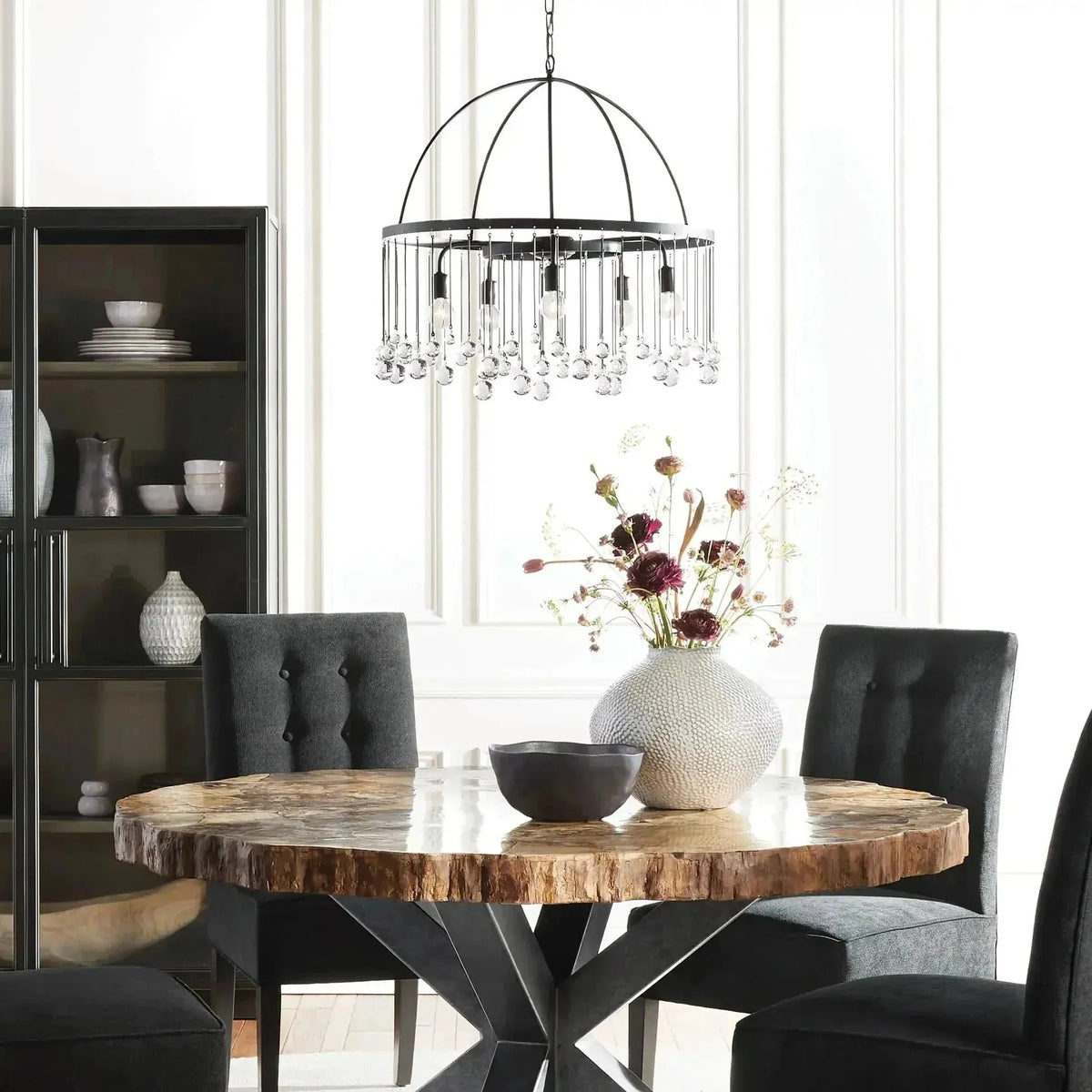 Ansley Round Chandelier in black - dining room lighting