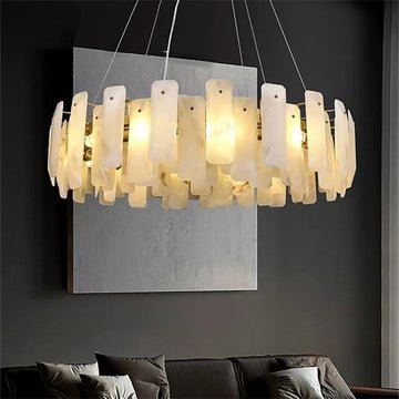 August Marble alabaster Round chandelier - 31"Dcasivra