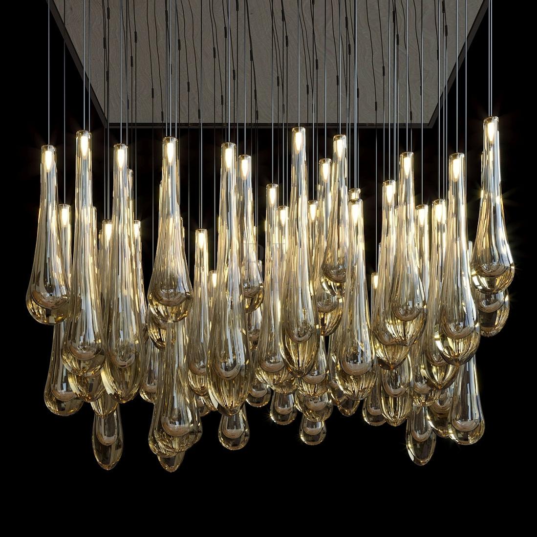 Aurelia Amber Teardrop Rain Glass Chandelier - 48"L × 18"Wcasivra