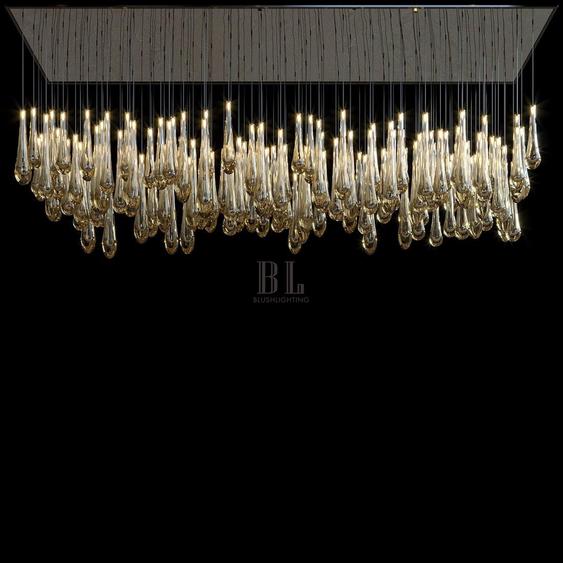 Aurelia Amber Teardrop Rain Glass Chandelier - 60"L × 16"Wcasivra