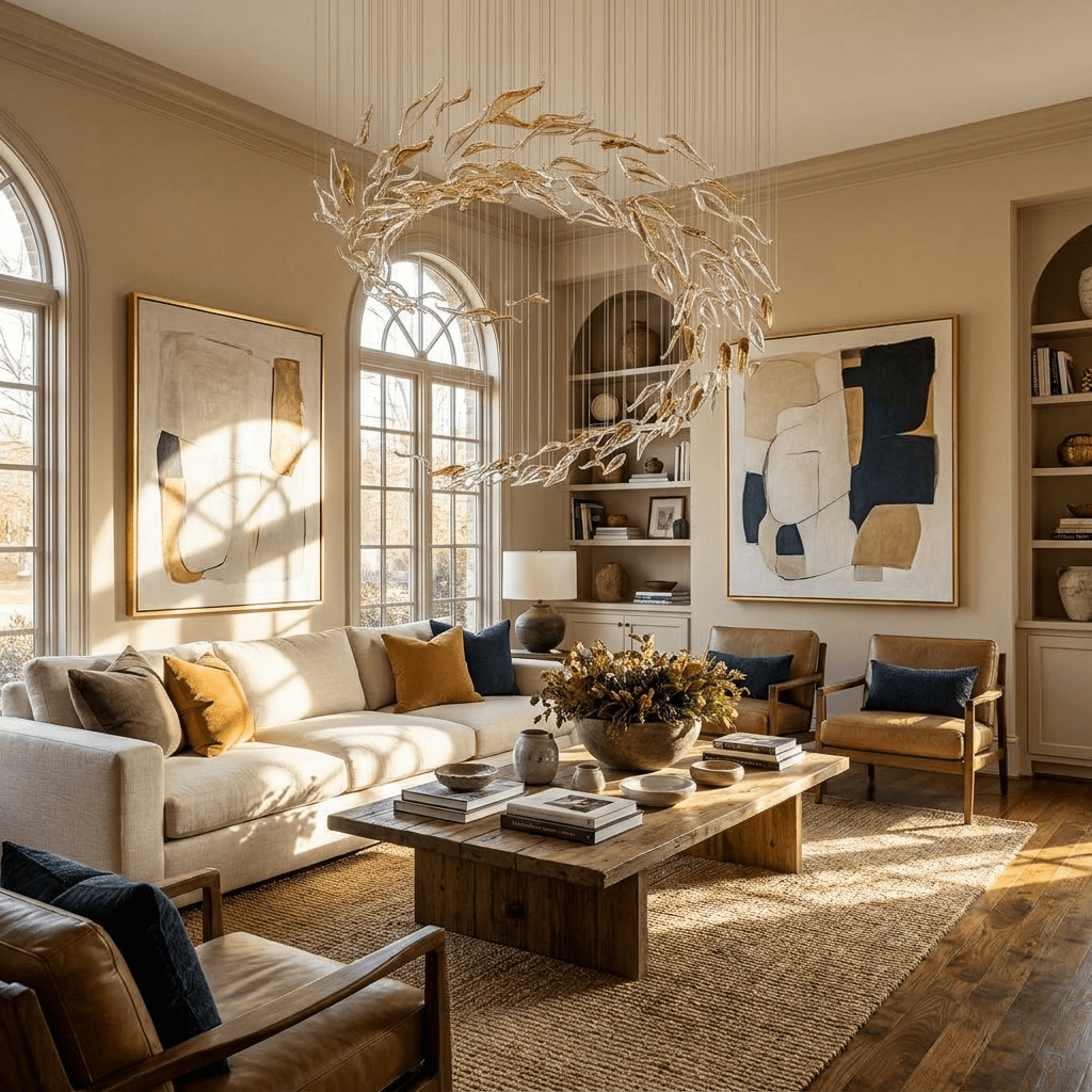 Aurelia Glass Leaf Chandelier - Dia 31.5″ × H 47.2″Amber & ClearWarm Lightcasivra