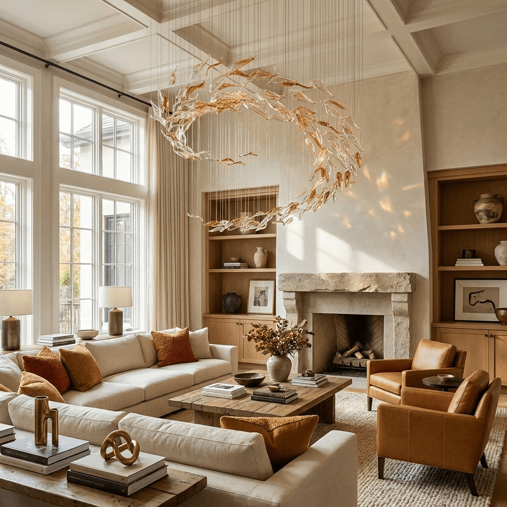 Aurelia Glass Leaf Chandelier - Dia 31.5″ × H 47.2″Amber & ClearWarm Lightcasivra