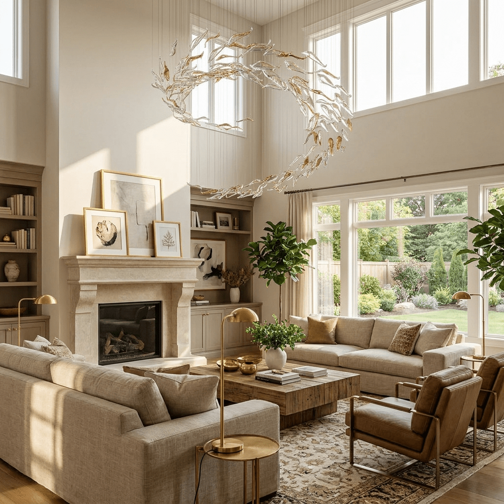 Aurelia Glass Leaf Chandelier - Dia 31.5″ × H 47.2″Amber & ClearWarm Lightcasivra