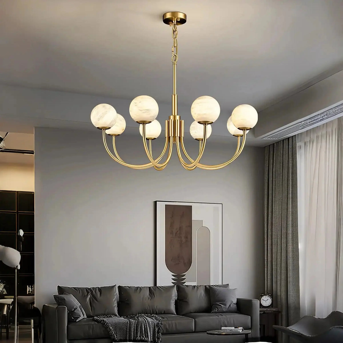 Aurelian Alabaster Globe Chandelier with 6/8/10/12 heads - 8 Heads 33.5" x H 21.7" / Dia 85cm x H 55cmBrass & Whitecasivra