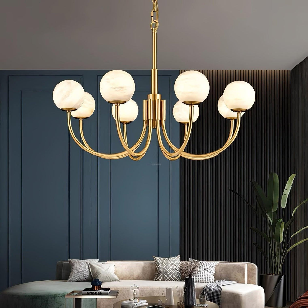 Aurelian Alabaster Globe Chandelier with 6/8/10/12 heads - 6 Heads ? 27.6▼ x H 21.7▼ / Dia 70cm x H 55cmBrass & Whitecasivra
