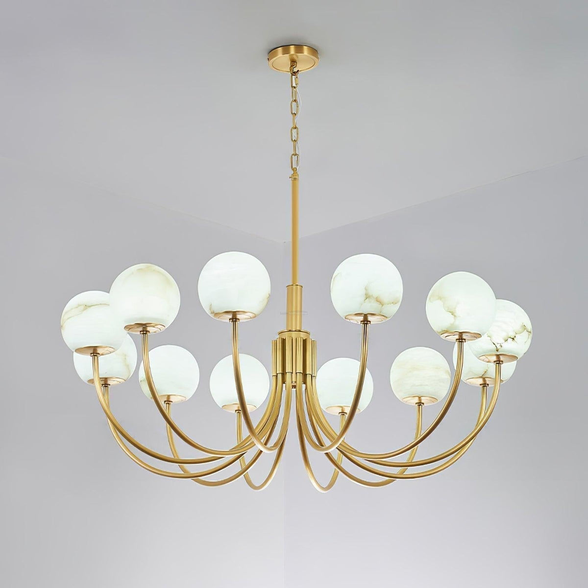Aurelian Alabaster Globe Chandelier with 6/8/10/12 heads - 6 Heads ? 27.6▼ x H 21.7▼ / Dia 70cm x H 55cmBrass & Whitecasivra