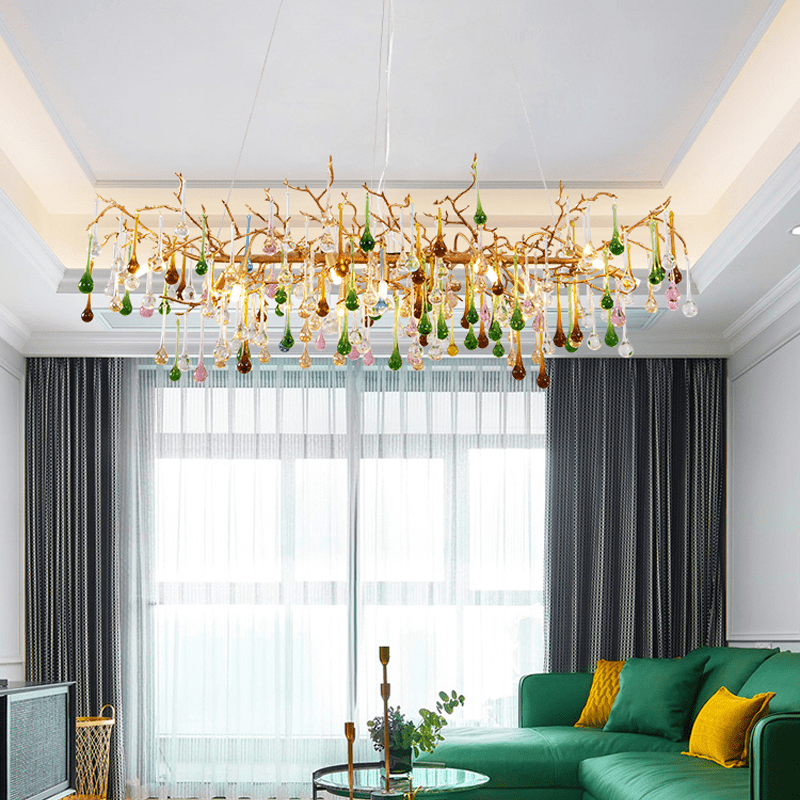 Avis Colorful Crystal Linear Branch Chandelier For Living Room - 31.5“ Lcasivra