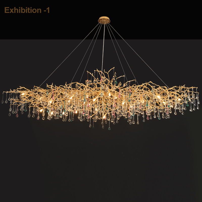 Avis Colorful Crystal Rain Aluminum Branch Chandelier - casivra