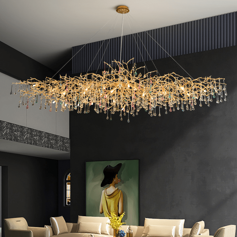 Avis Colorful Crystal Rain Aluminum Branch Chandelier - casivra