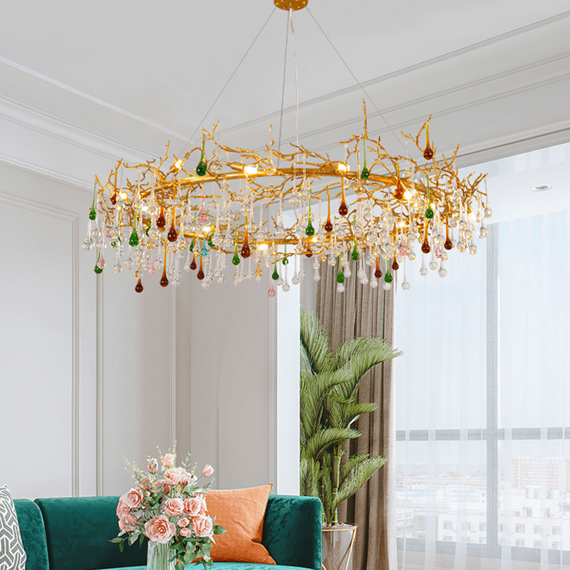 Avis Colorful Crystal Rain Branch Chandelier - 35.43" diamcasivra