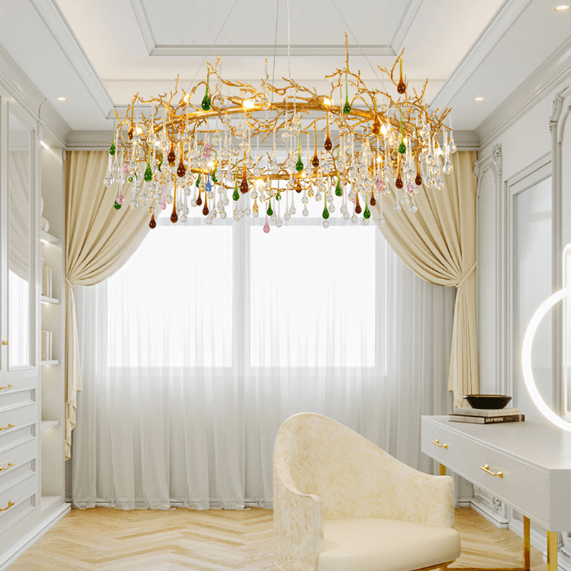 Avis Colorful Crystal Rain Branch Chandelier - 35.43" diamcasivra